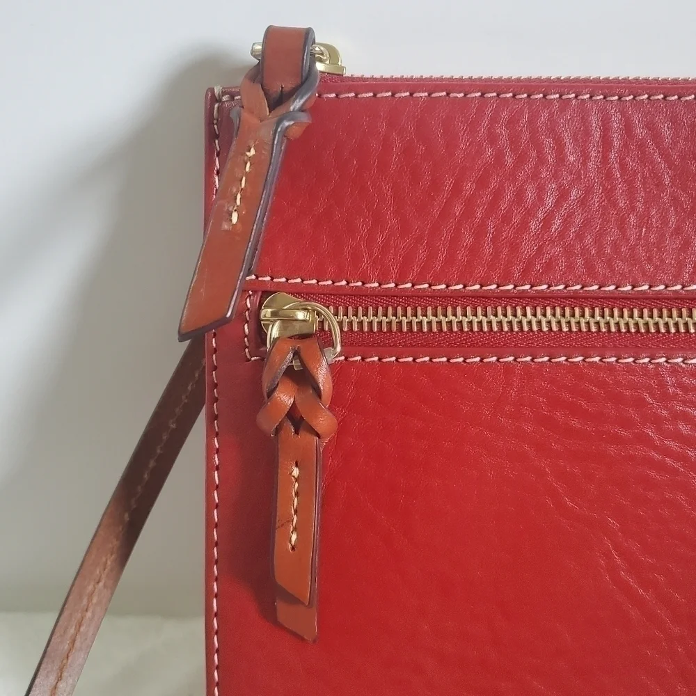 Dooney & Bourke Deep Red Leather Slim Square Messenger Crossbody Bag Purse